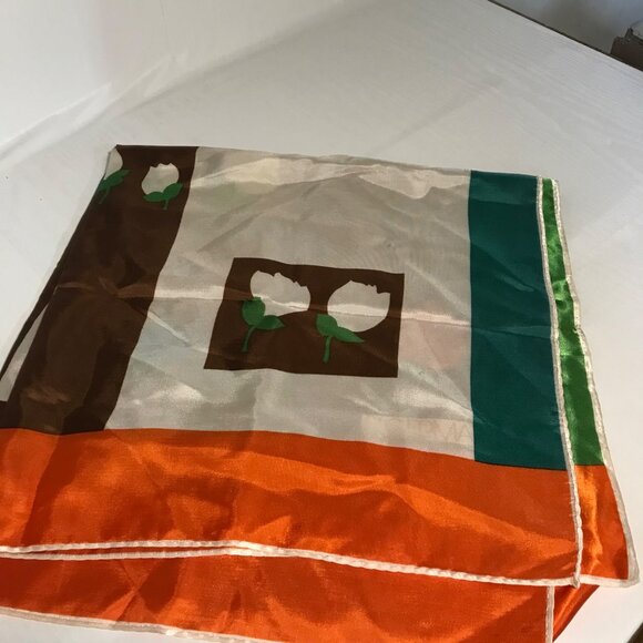 St Germain Silk Scarf  Floral Print Tulips Brown Orange Green White Square 28" - Picture 8 of 8